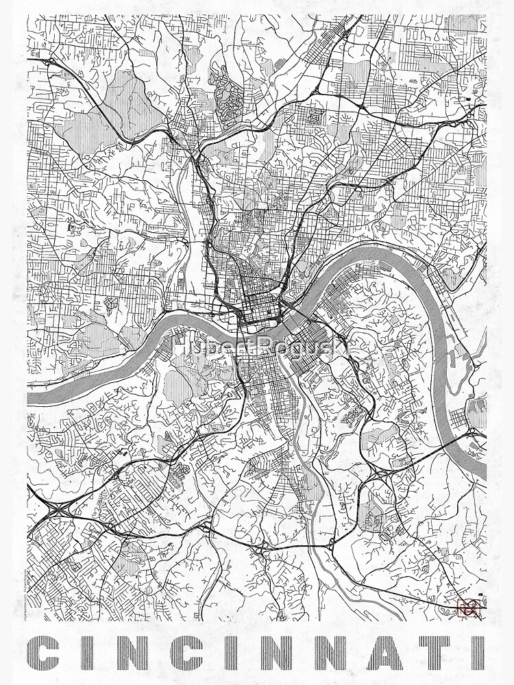 Thumbnail 3 of 3, Poster, Cincinnati Map Line designed and sold by HubertRoguski.