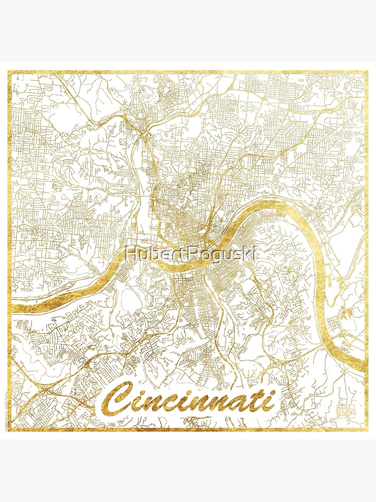 Artwork view, Cincinnati Map Gold designed and sold by HubertRoguski