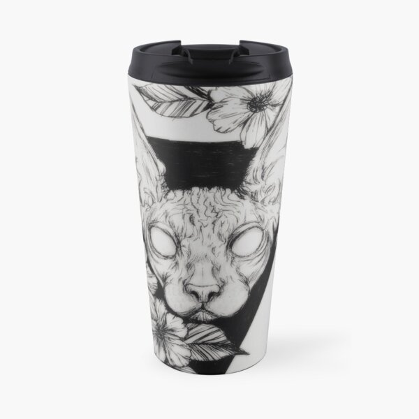 Hairless Sphinx Cat Flower Portrait Travel Mug