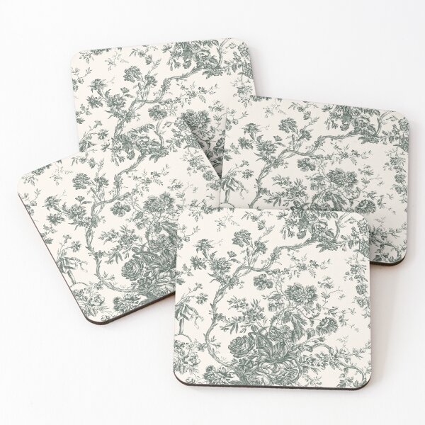 Item preview, Toile de Jouy Fleurie Pattern in Green Colour designed and sold by silver6press.