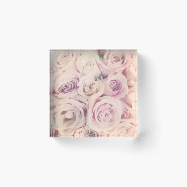 Gift for Gardener - Pink Rose Blush Pastel Gift - Floral Present Acrylic Block