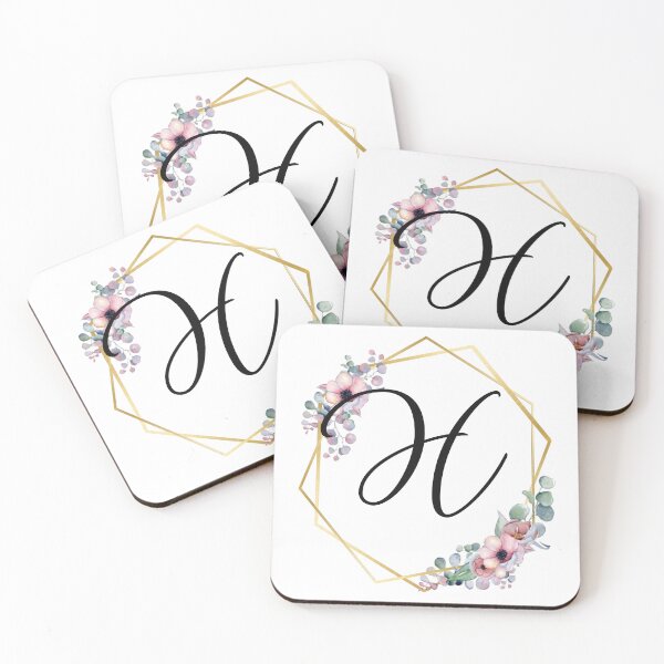 Artikelvorschau, Monogrammbuchstabe H | Lila Blüten mit goldenen Rändern entworfen und verkauft von JustSeasons.