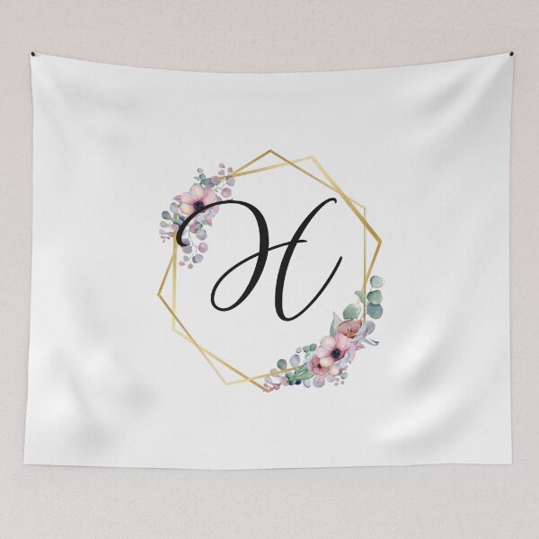 Artikelvorschau, Monogrammbuchstabe H | Lila Blüten mit goldenen Rändern entworfen und verkauft von JustSeasons.