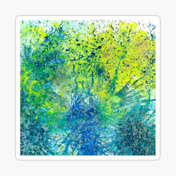 Our Earth Is Always Breathing #532 New Age 5D Original Hand-painted Abstract Painting Detail 1 In Teal Blue Green Yellow Inspired By Spring Summer Nature Moss Funga Flora Plants Under The Sea World Sticker