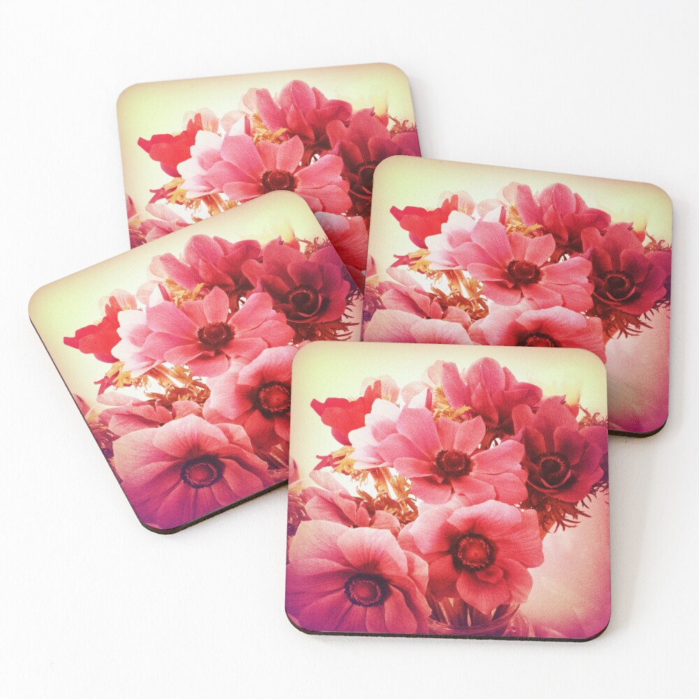 Pink Velvet Floral Art - Pink Flower Design - Romantic  Coasters (Set of 4)