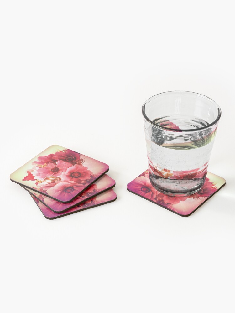 Alternate view of Pink Velvet Floral Art - Pink Flower Design - Romantic Coasters (Set of 4)
