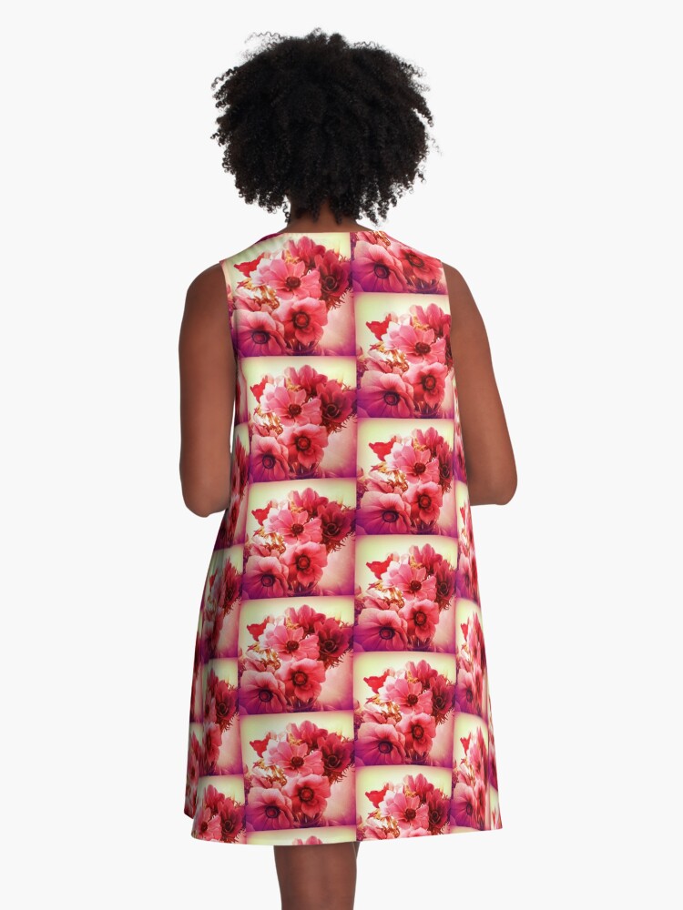 Thumbnail 3 of 4, A-Line Dress, Pink Velvet Floral Art - Pink Flower Design - Romantic designed and sold by OneDayArt.