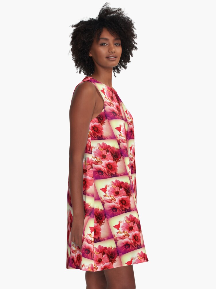 Thumbnail 2 of 4, A-Line Dress, Pink Velvet Floral Art - Pink Flower Design - Romantic designed and sold by OneDayArt.