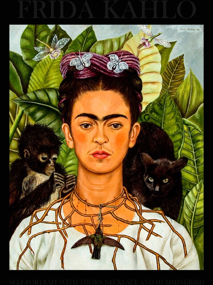 "Frida Kahlo SelfPortrait with Thorn Necklace and Hummingbird" Art Print for Sale by