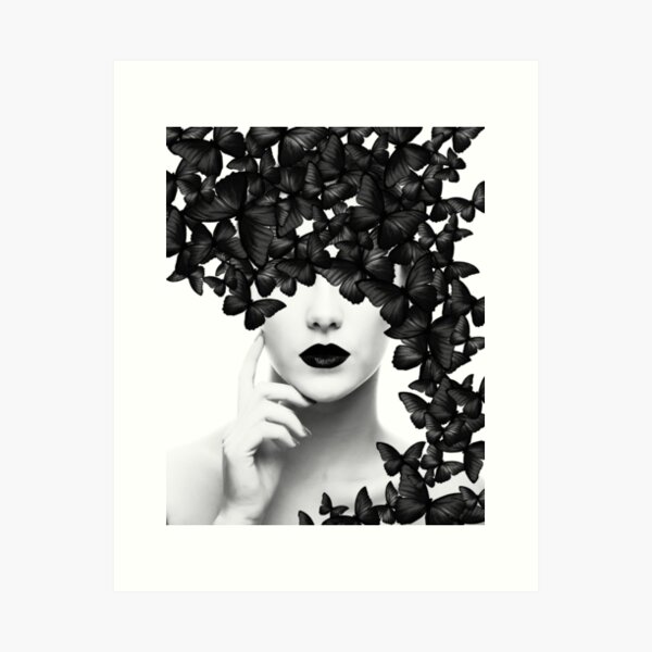 Item preview, Woman, Girl, Butterflies, Lips print, Fashion art, Fashion print, Scandinavian art, Modern art, Wall art, Print, Minimalistic, Modern designed and sold by juliaemelian.