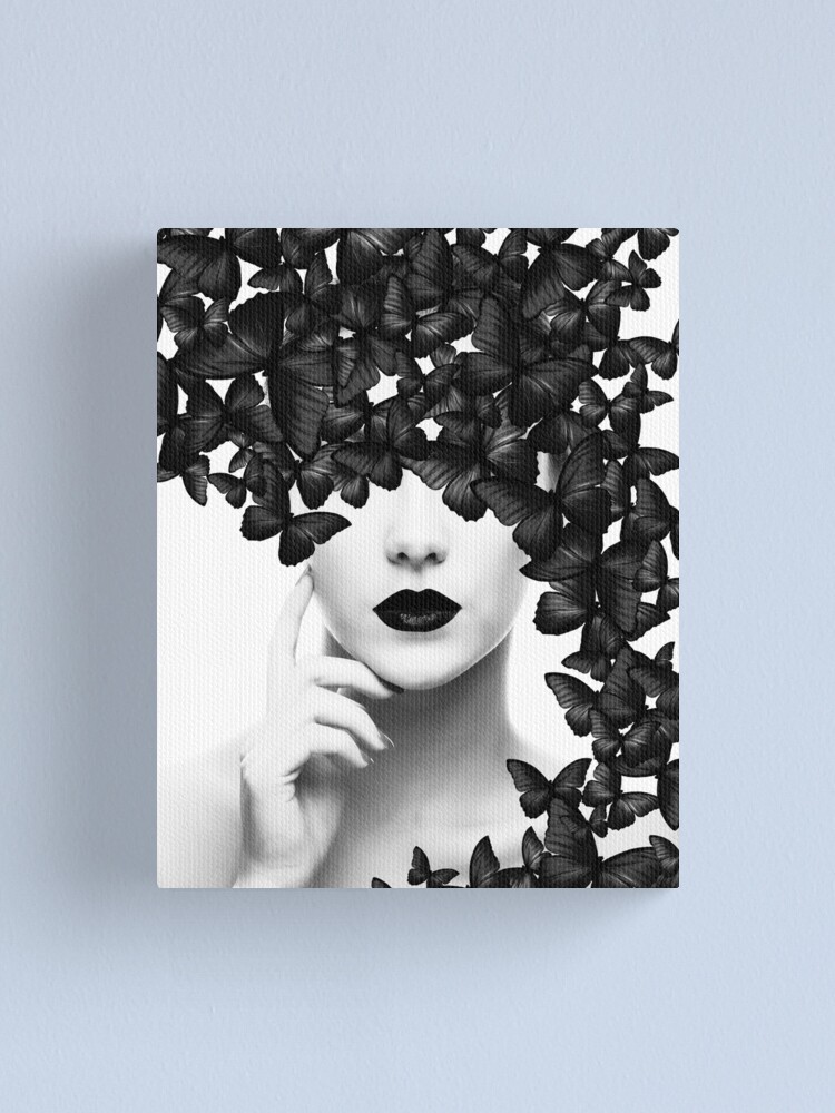 Alternate view of Woman, Girl, Butterflies, Lips print, Fashion art, Fashion print, Scandinavian art, Modern art, Wall art, Print, Minimalistic, Modern Canvas Print