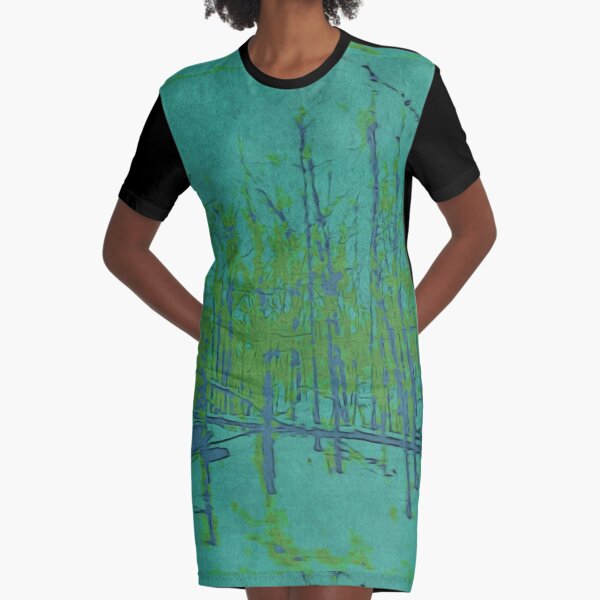 Nature Lovers Gift - Into the Woods - Teal Blue Green Abstract Nature Art Graphic T-Shirt Dress