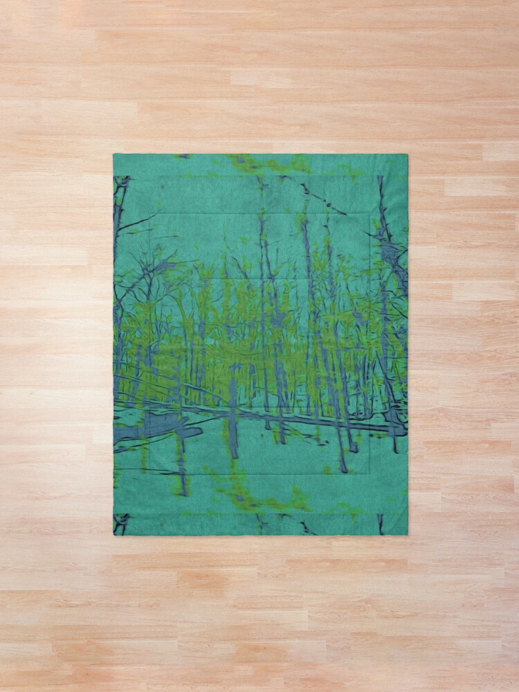 Alternate view of Nature Lovers Gift - Into the Woods - Teal Blue Green Abstract Nature Art Comforter