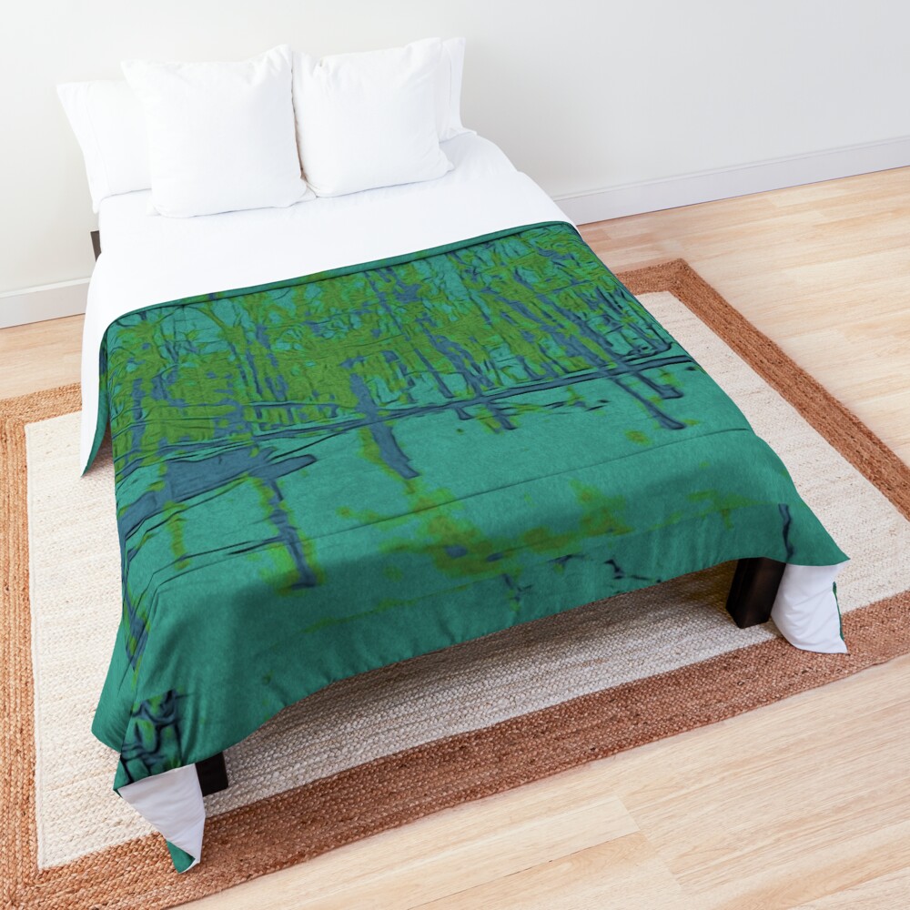 Nature Lovers Gift - Into the Woods - Teal Blue Green Abstract Nature Art Comforter