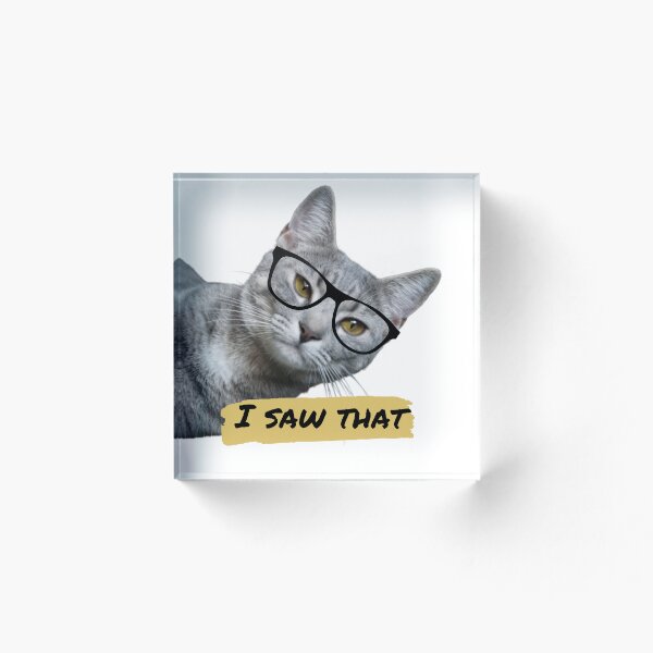 Aperçu de l'œuvre Un chat gris porte des lunettes annonce "j'ai vu ça" créée et vendue par HDpod.