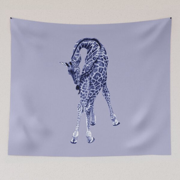 Item preview, Giraffe biting its tail - blue colorized version designed and sold by SylvieG18.
