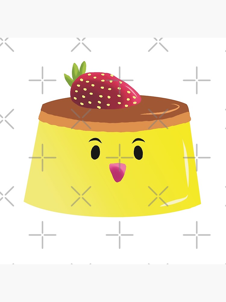 "Flan custard caramel strawberry pudding emoji illustration" Poster for