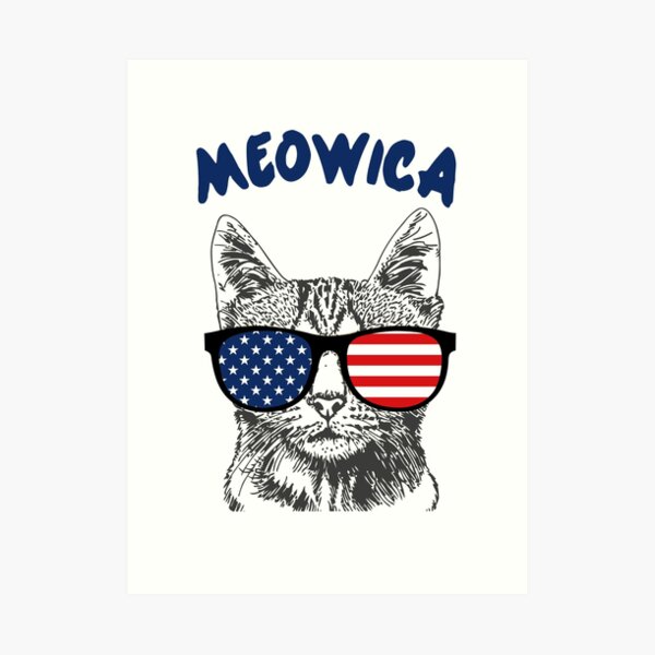 Societee Cat Meowica American Flag Glasses Little Kids Girls Boys Toddler T-Shirt