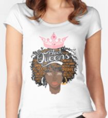 Black Queens strong Word cloud Natural face T-Shirt Women's Fitted Scoop T-Shirt