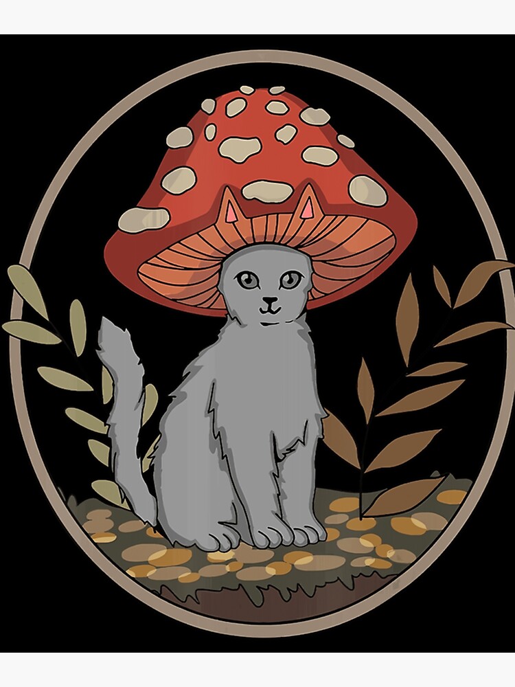 "Cottagecore Cats Aesthetic Cat Mushroom Hat Kawaii Essential " Poster