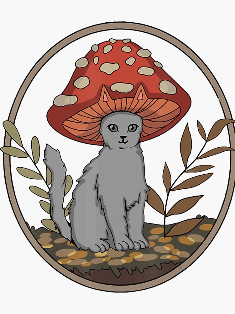 "Cottagecore Cats Aesthetic Cat Mushroom Hat Kawaii Essential " Sticker