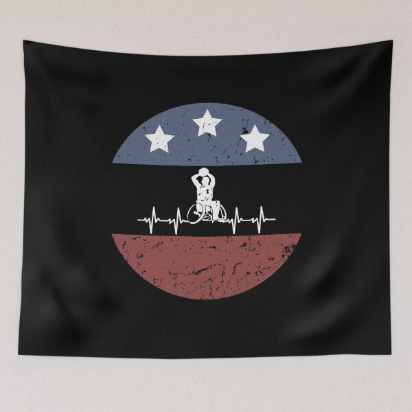 Item preview, Retro Vintage USA Flag Wheelchair Basketball Player designed and sold by NewDayDesigns.