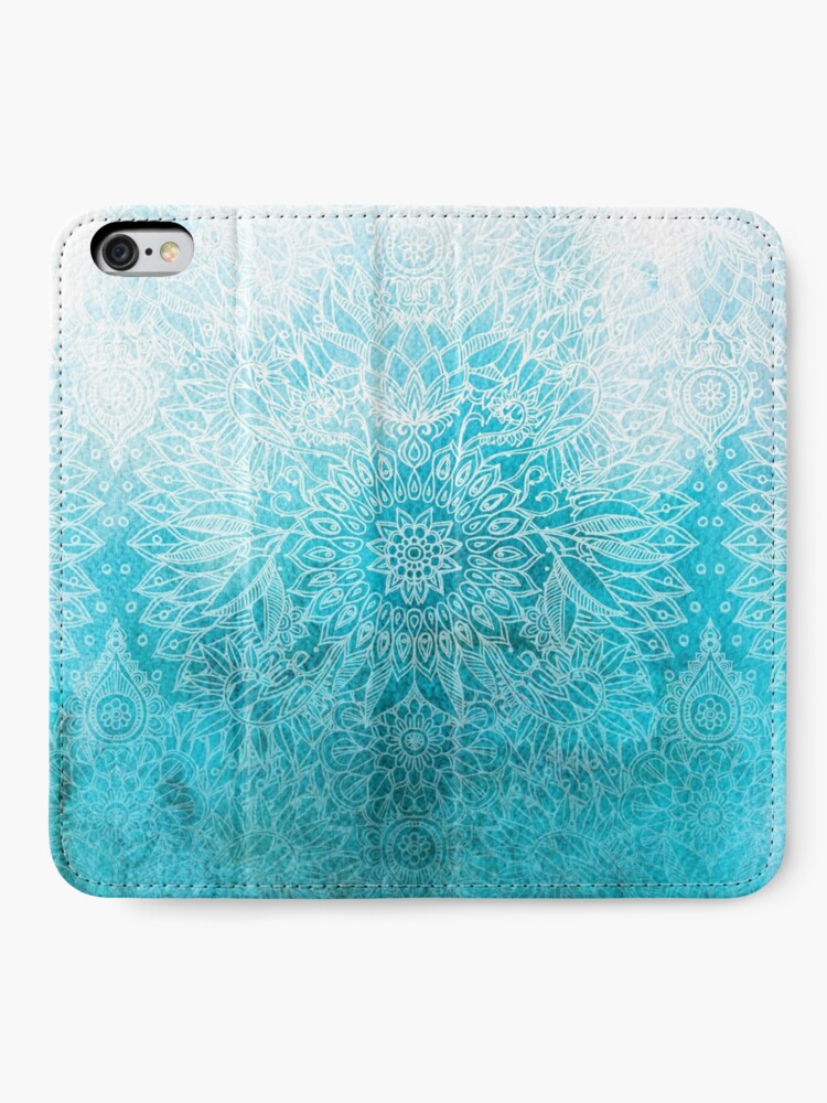 Alternate view of Fade to Teal - watercolor + doodle iPhone Wallet