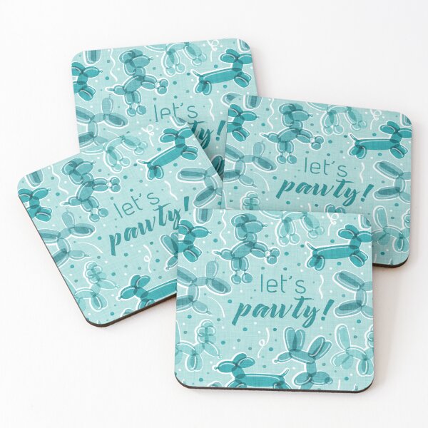 Item preview, Let's pawty! // aqua background monochromatic aqua mint and teal fun balloon dogs and confetti designed and sold by SelmaCardoso.