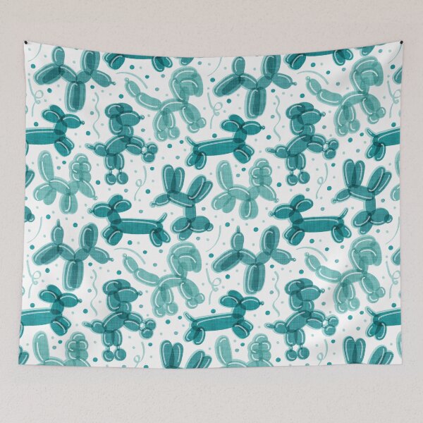 Item preview, Let's pawty! // white background monochromatic aqua mint and teal fun balloon dogs and confetti designed and sold by SelmaCardoso.