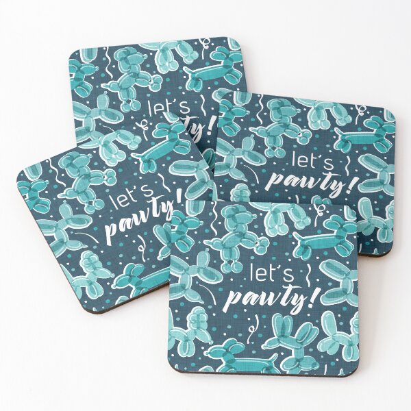 Item preview, Let's pawty! // nile blue background monochromatic aqua mint and teal fun balloon dogs and confetti designed and sold by SelmaCardoso.