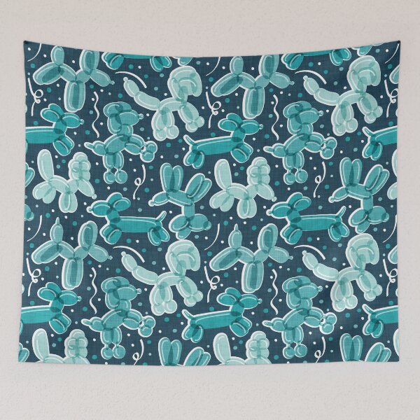 Item preview, Let's pawty! // nile blue background monochromatic aqua mint and teal fun balloon dogs and confetti designed and sold by SelmaCardoso.