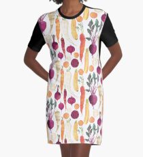 Autumn Vegetables Pattern on White background Graphic T-Shirt Dress