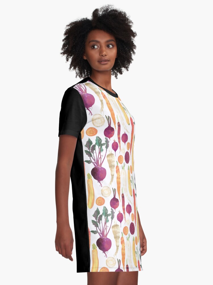 Alternate view of Autumn Vegetables Pattern on White background Graphic T-Shirt Dress