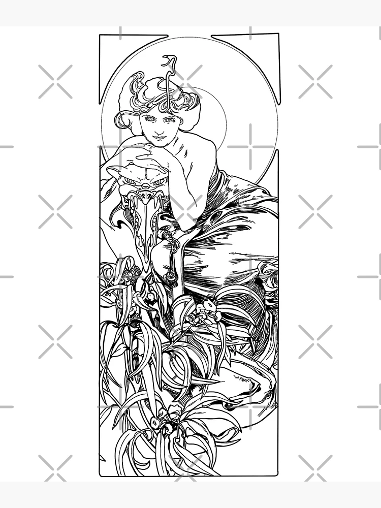 Alphonse Mucha Coloring Book Page Poster for Sale by AlienPharaoh