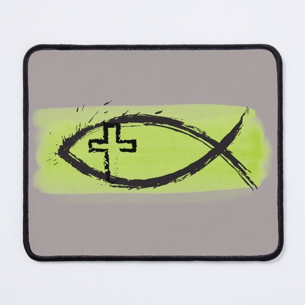 Item preview, Kopie von Kopie von Splashy Ichtys Fish and Cross on Blue designed and sold by Faith-NatureArt.