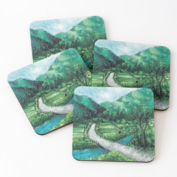 Item preview, Ink and watercolor landscape illustration / mountains and field / nature designed and sold by LauraJacome.