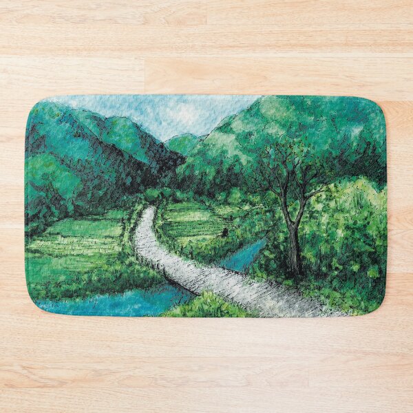 Item preview, Ink and watercolor landscape illustration / mountains and field / nature designed and sold by LauraJacome.