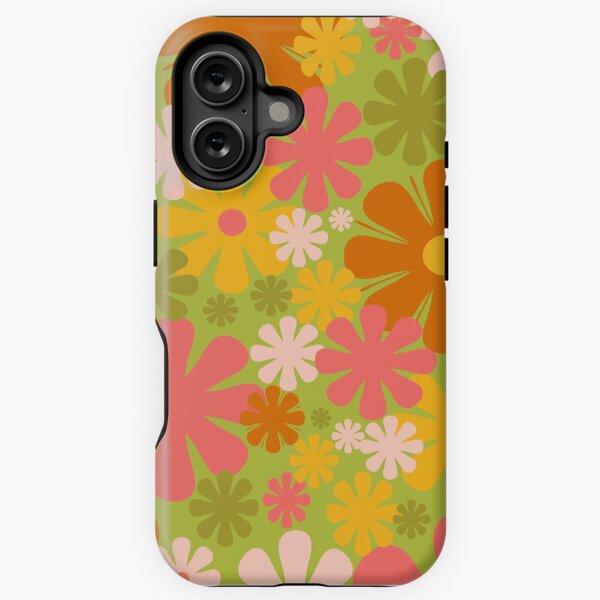 Item preview, Retro 60s 70s Aesthetic Floral Pattern Lime Green Pink Yellow Orange designed and sold by kierkegaard.