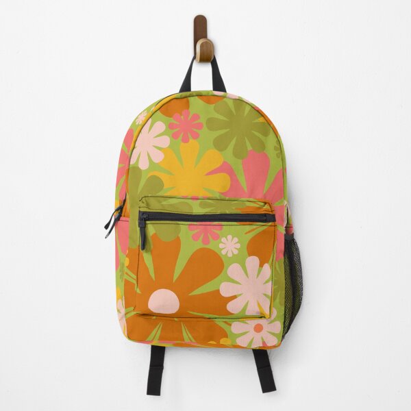 Item preview, Retro 60s 70s Aesthetic Floral Pattern Lime Green Pink Yellow Orange designed and sold by kierkegaard.