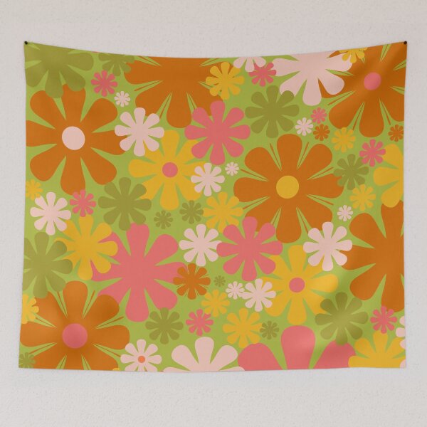 Item preview, Retro 60s 70s Aesthetic Floral Pattern Lime Green Pink Yellow Orange designed and sold by kierkegaard.