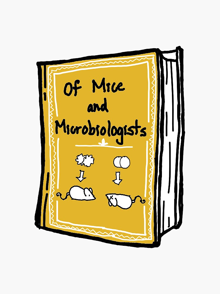 "Science Puns Classic Books Sticker -- Of Mice And Microbiologists ...