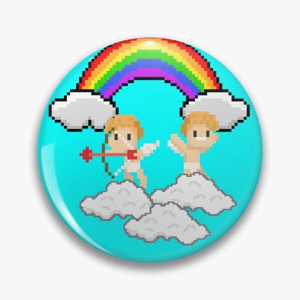 Aperçu de l'œuvre Cupidons de pixel sur des nuages avec un arc-en-ciel créée et vendue par Crazyideeas.
