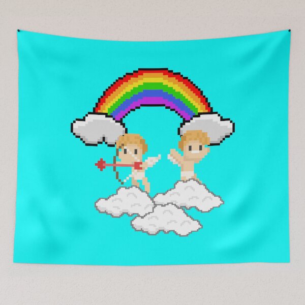 Item preview, Pixel cupidons on clouds with a rainbow  designed and sold by Crazyideeas.