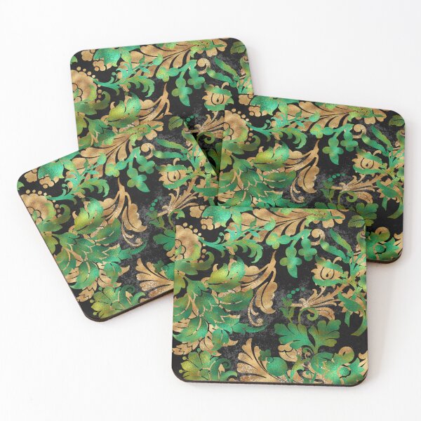 Item preview, Black, gold and jade floral leaves designed and sold by FGCART.