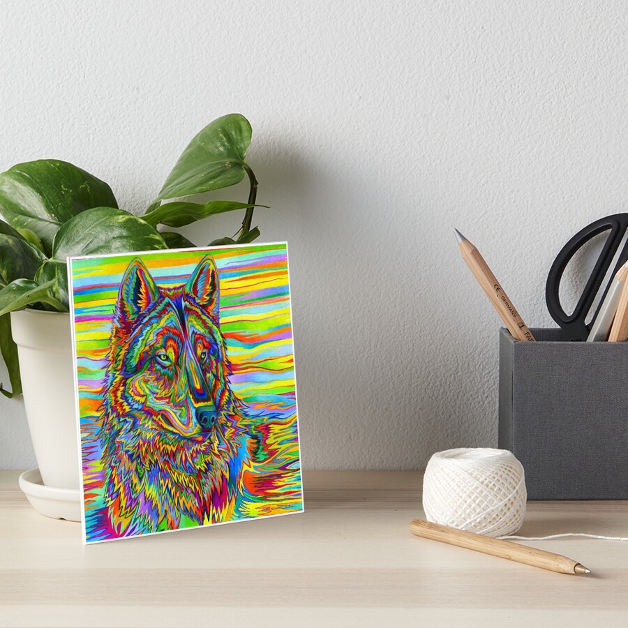 Colorful Psychedelic Rainbow Wolf Art Board Print