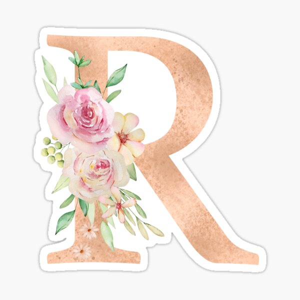 Initial R Letter Cat Rose Flowers Watercolor Monogram - R T-Shirt