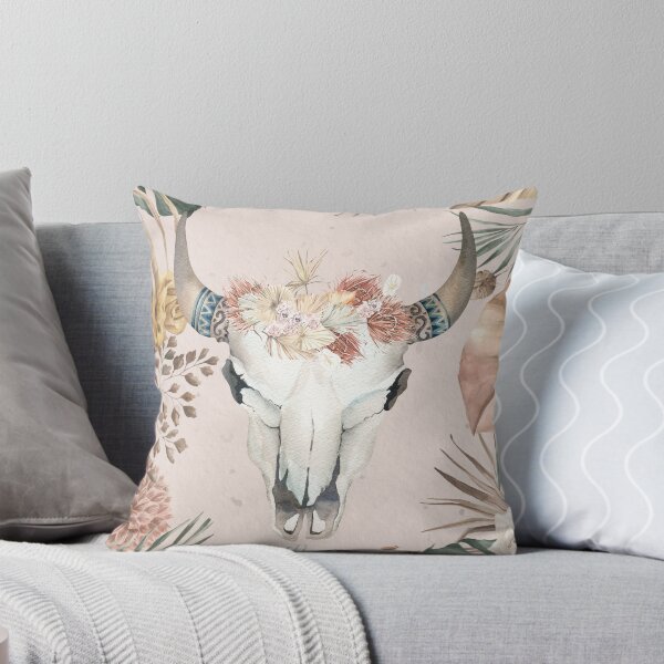 Item preview, Watercolor Skull and Crown Boho flowers designed and sold by andreapaes.