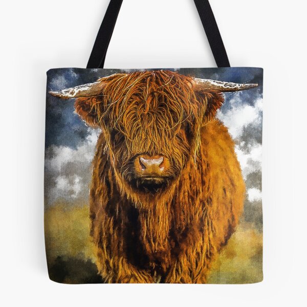 Item preview, Adorable Long Haired Highland Cattle Cow, Highland Scottish Cattle Cow Lover, Fluffy Highland cattle Cow Oil Paint, Cute Hairy Farm Animal designed and sold by Trendymotion.
