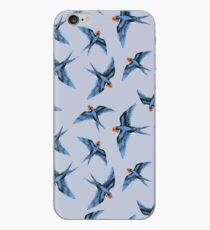Swallows in Blue on Stormy Grey iPhone Case