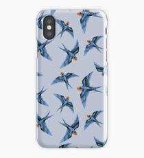 Swallows in Blue on Stormy Grey iPhone Case/Skin